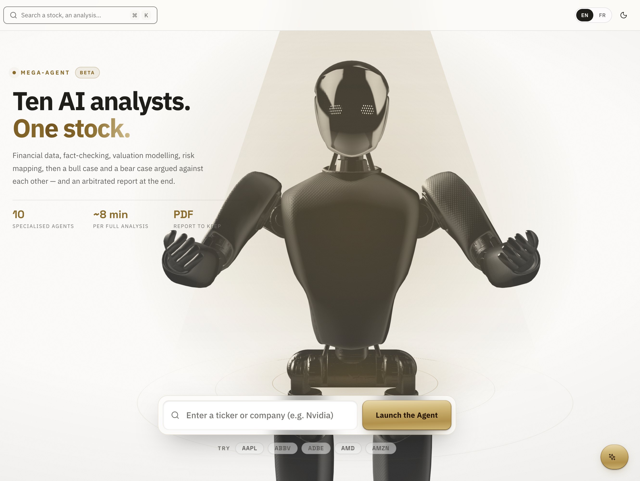 Arqon Mega-Agent — ten AI analysts on one stock